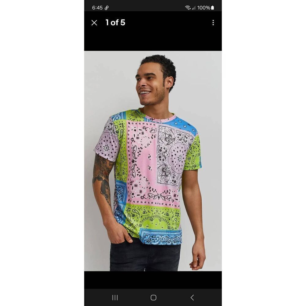 New XL Reason Bandana All Over Print Short Sleeve Crew Streetwear Tee Tshirt